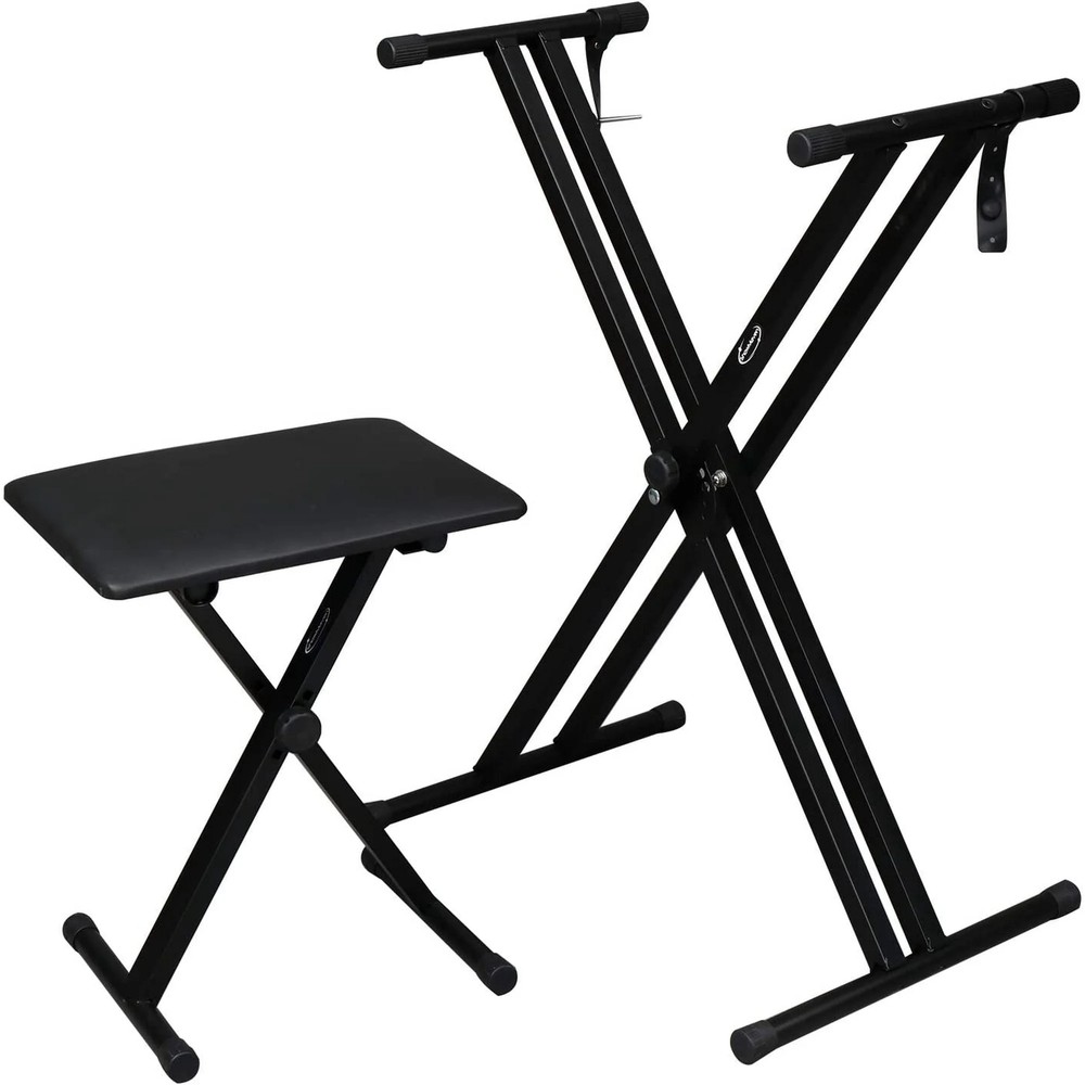 Keyboard Stand Double X Style Adjustable Piano Riser + Piano Bench Set