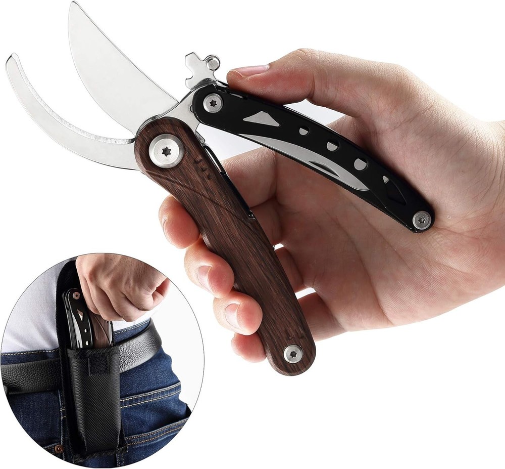 Bravedge Pruning Shears, 5 in 1 Multitools Foldable Garden Scissors with Safety