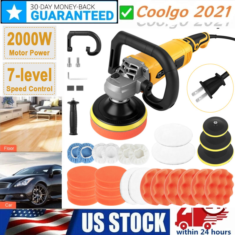 Electric Car Polisher Buffer Sander Waxer Kit Variable 7-Speed 7" 2000W W/ Pads