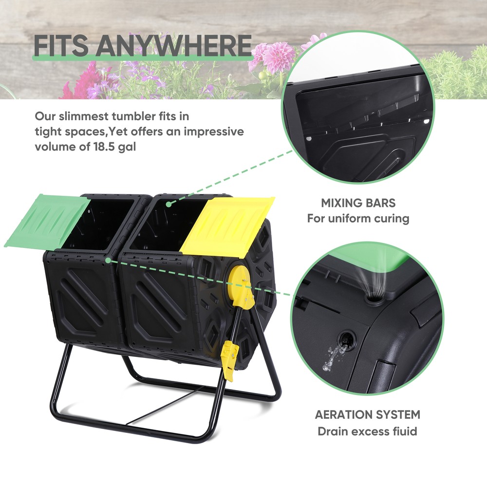 Practical Dual Compost Bin 360 Degrees Rotation Tumbling Fast Operation Compost