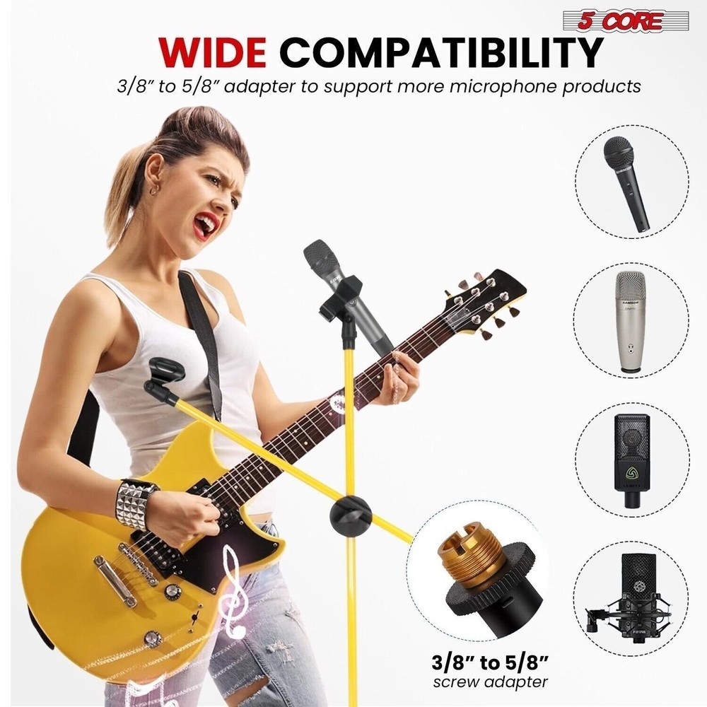 5 Core Microphone Stand Floor Height Adjustable w Extending Telescoping Boom Arm