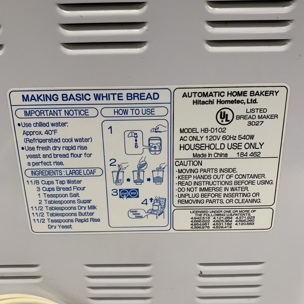 Hitachi Automatic Home Bakery Bread Maker Machine HB-D102 Tested