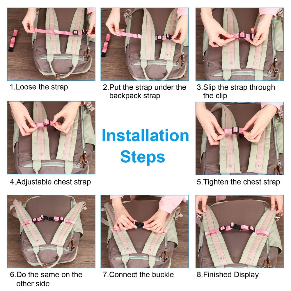 Backpack Belt Strap, 2 Pcs Adjustable Strap with Quick-Release Buckle, Pink