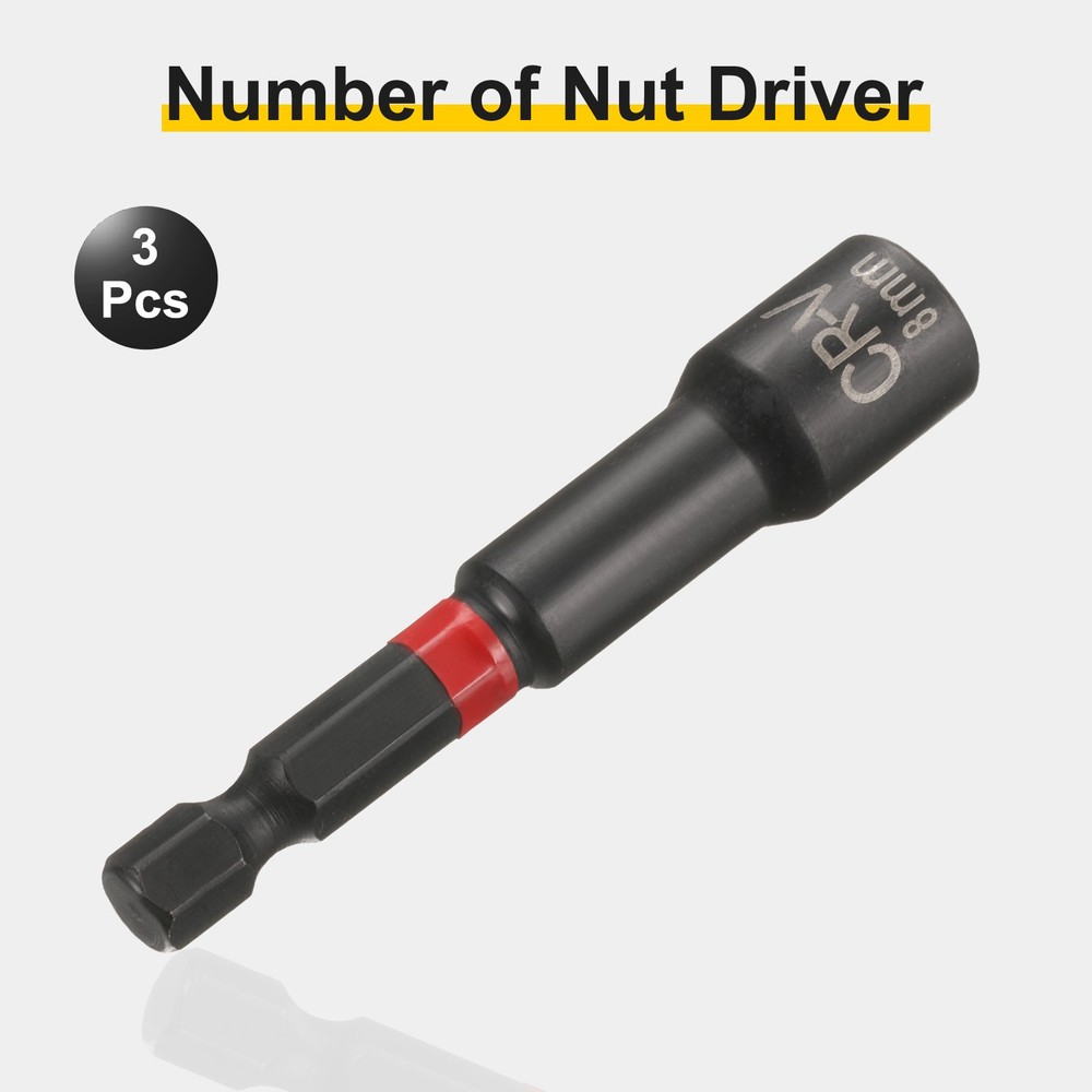 3pcs Nut Driver Drill Bits 8mm Socket 1/4" Hex Shank 3" Magnetic Setter