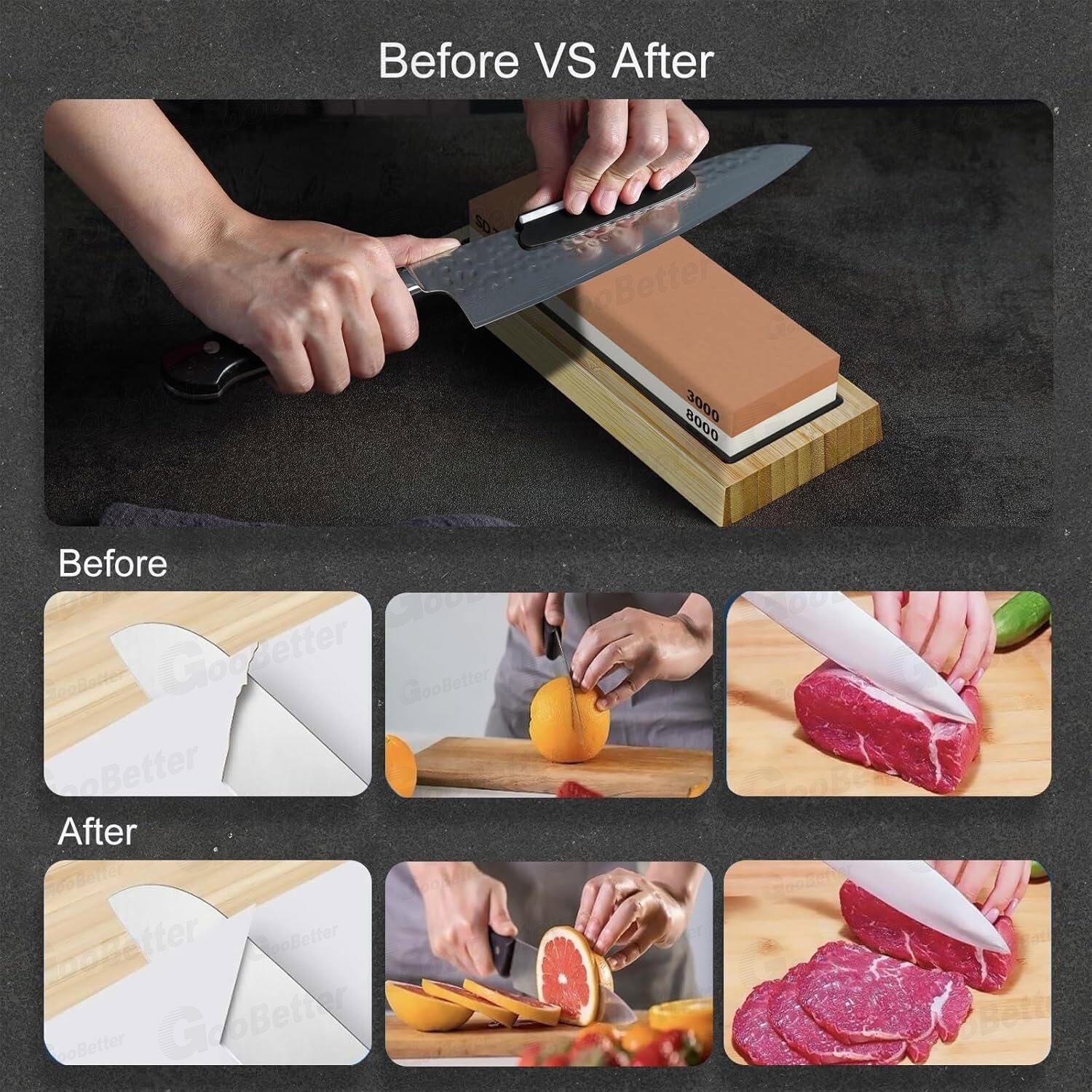 Knife Sharpening Stone Set Professional Whetstone 4 Side Grit 400/1000 3000/8000