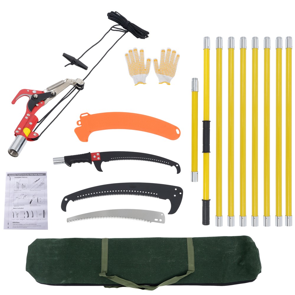 30ft Manual Tree Trimming Saw with Scissors Nine Section Yellow