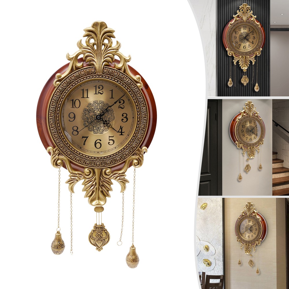 Retro Wall Clock with Pendulum Silent Wall Clock Battery Operated Wall Clock
