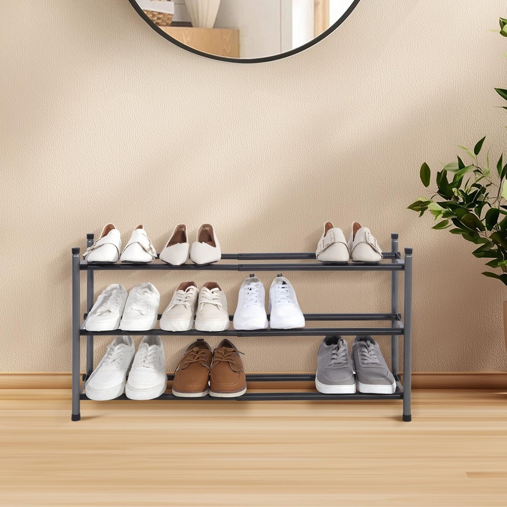 STORAGE MANIAC Expandable Shoe Rack, 12 Pairs Stackable Small Shoe Rack, Meta...