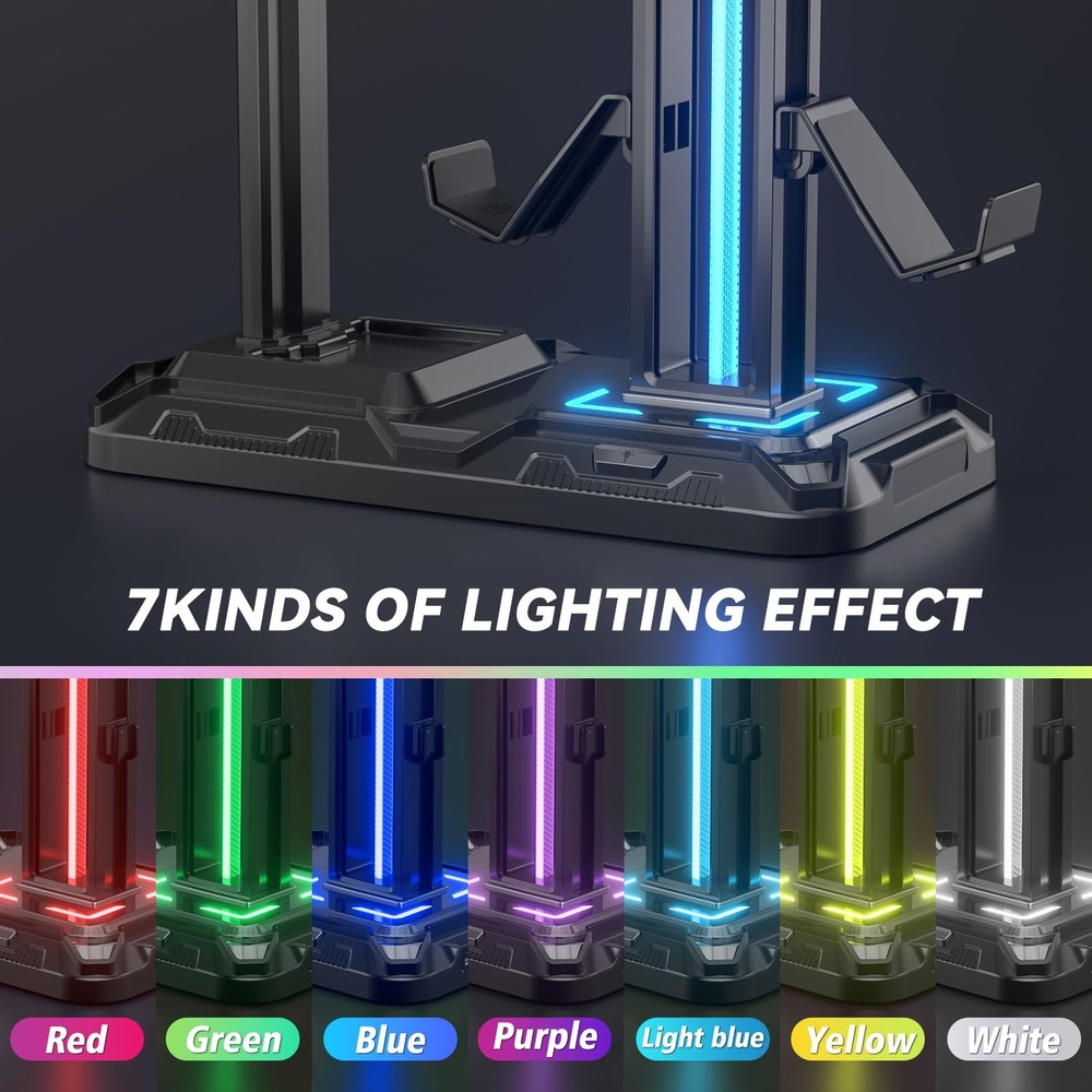 RGB Multi-Controller Holder with 9 Light Modes - Rotatable Universal Headphon