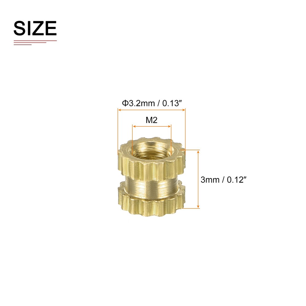 M2x3x3.2mm(IDxLxOD) Knurled Insert Nuts - 200 Pack - Good for Plastic Shells