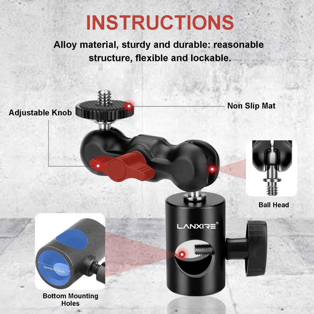 Light Stand Mount Adapter with Double Ball Head - Compatible with Camera Moni...