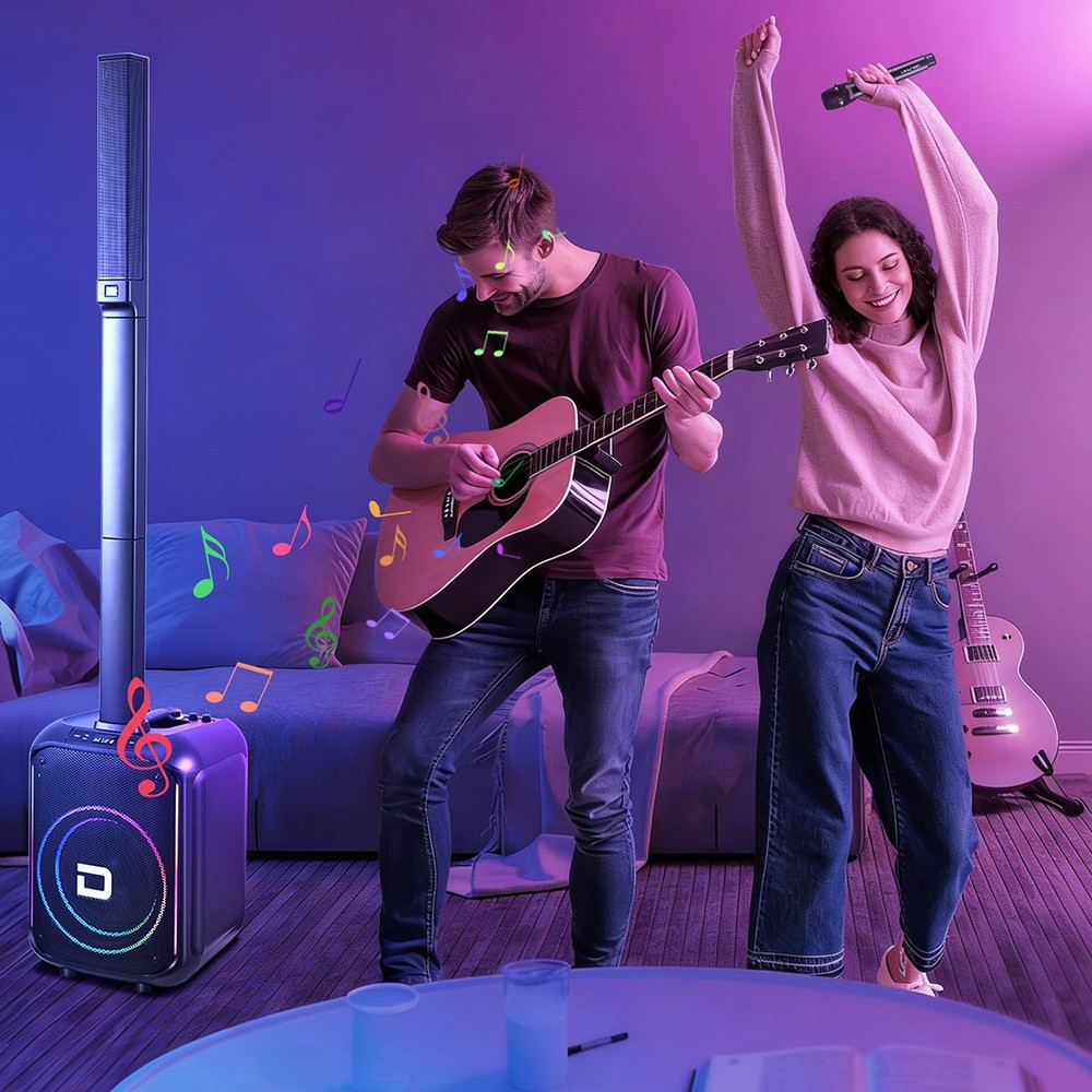 Powered Portable Column Array PA System 3 Tweeter Column Speaker &12'' Subwoofer