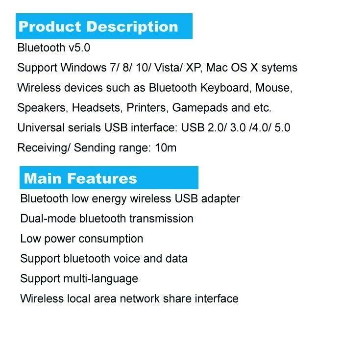 TV PC Laptop USB Bluetooth 5.0 Earbud Speaker Printer Adapter Dongle Receiver 2P