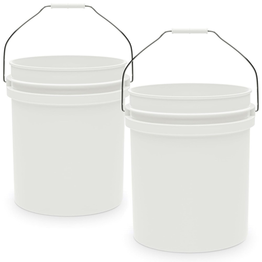 5 PACK 5-Gal White Bucket Extra Durable Pail Container Att.: WITHOUT LIDS!!