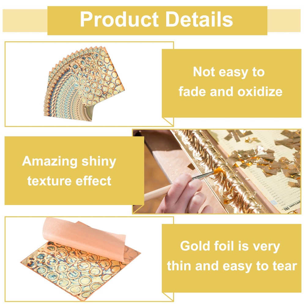 25 Pcs Gold Leaf Sheet with Pattern 5.5"x5.5" for Craft,Gold Circle