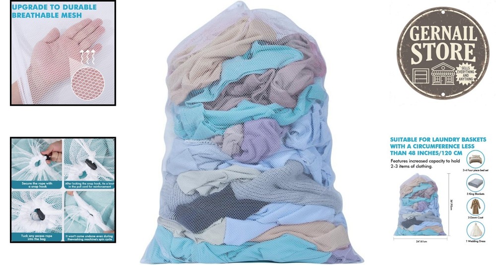Breathable Large Laundry Bag with Drawstring Closure - Protects Clothes in Wash