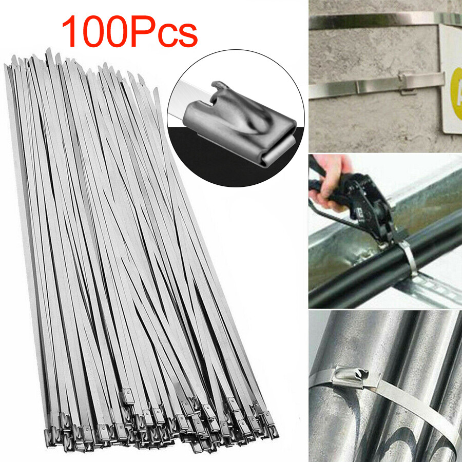100Pcs Metal Zip Ties Stainless Steel Heavy Duty Self-Locking Cable Ties 150mm