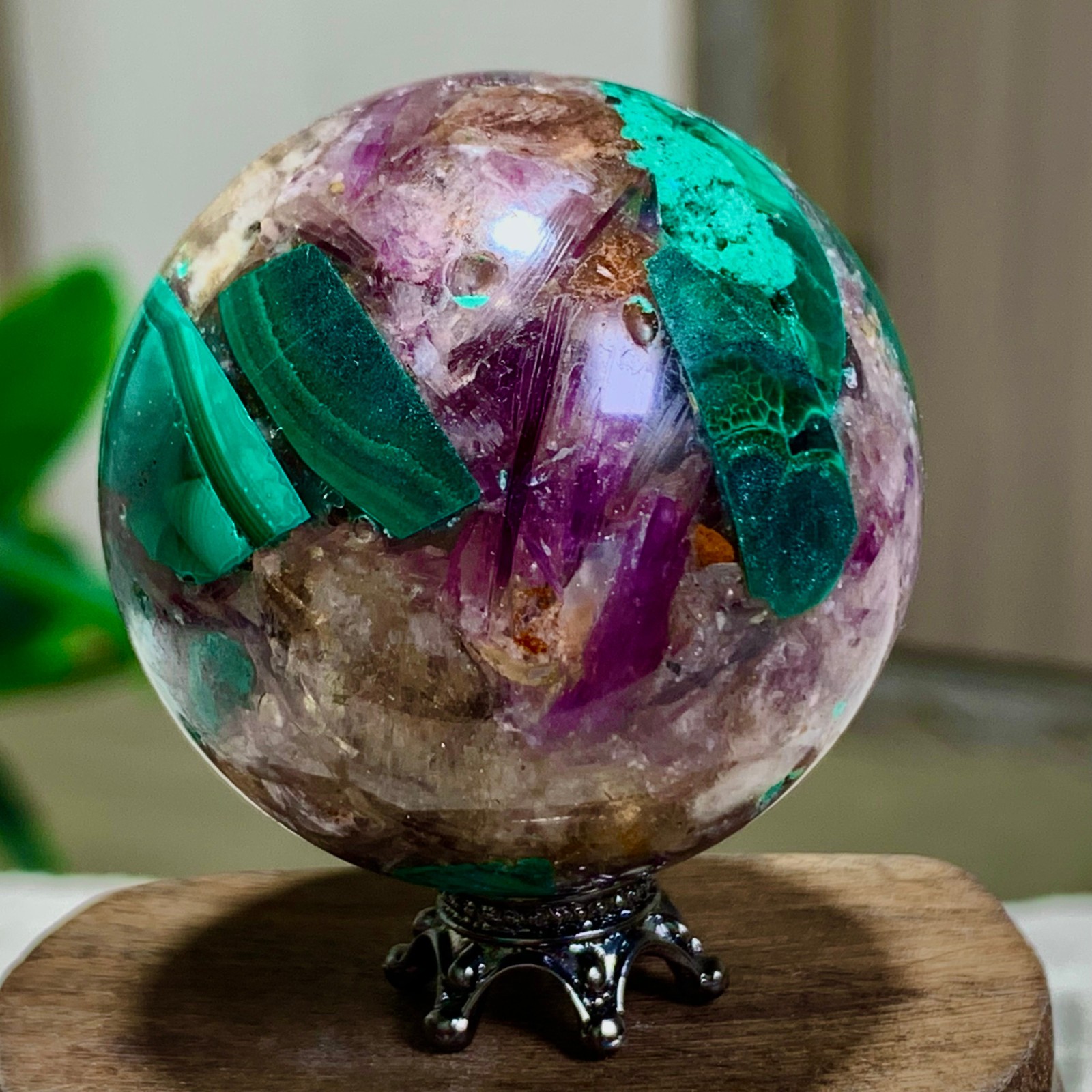 95G Newly discovered rare malachite purple mica symbiotic sphere restoration