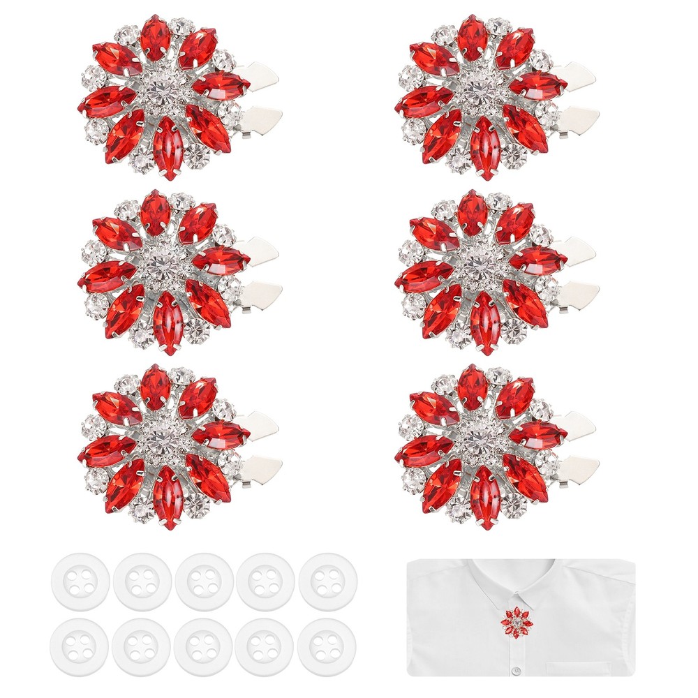 6 Pcs Rhinestone Button Covers, Marquise Buttons, Red/Silver