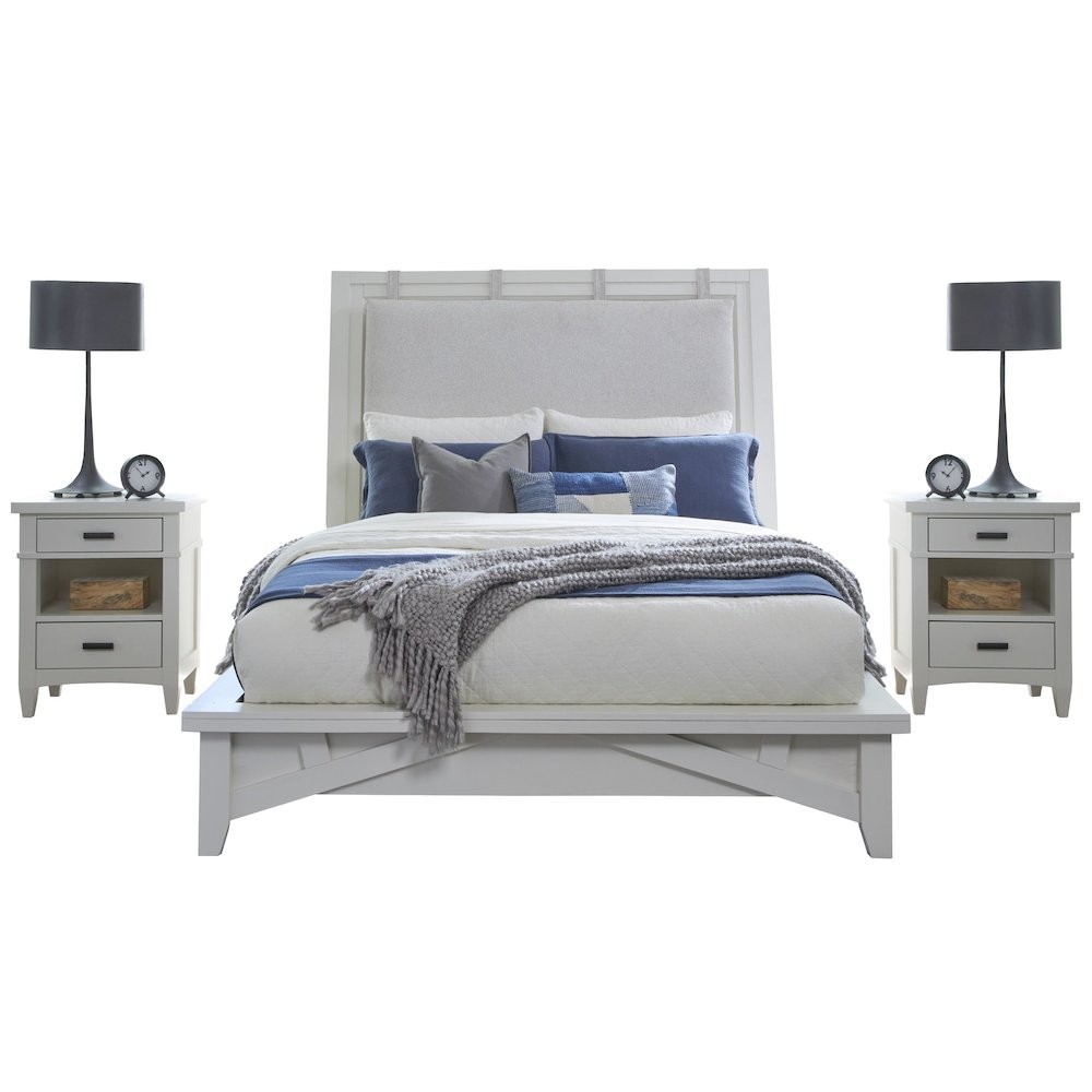 Modern Bedroom King Platform Bed with 2 Nightstands