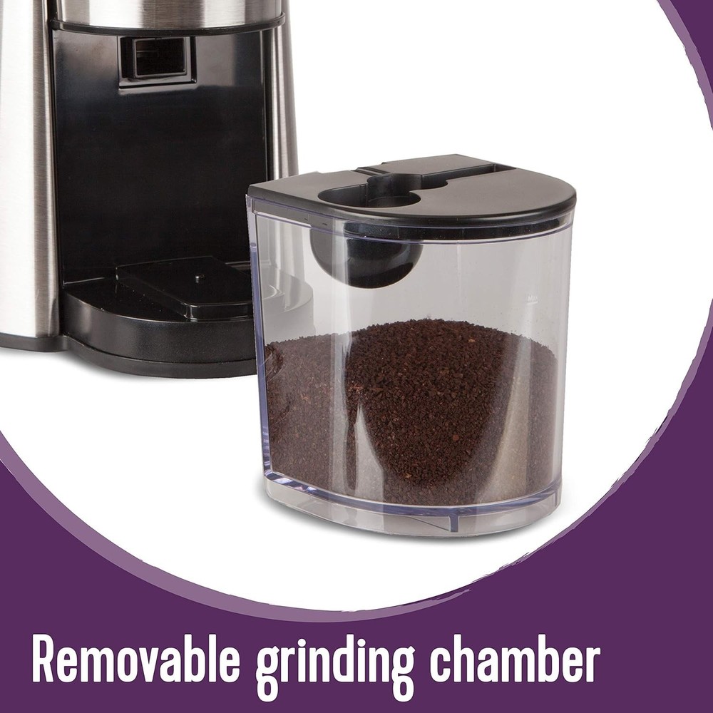 Automatic Burr Mill Coffee Grinder with 18 Custom Grinders Silver