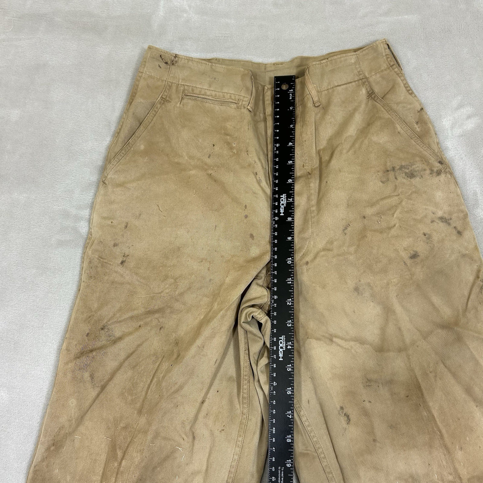 Vintage 1940s WW2 US Army Khaki Chino Cotton Uniform Pant 28x31 Button fly