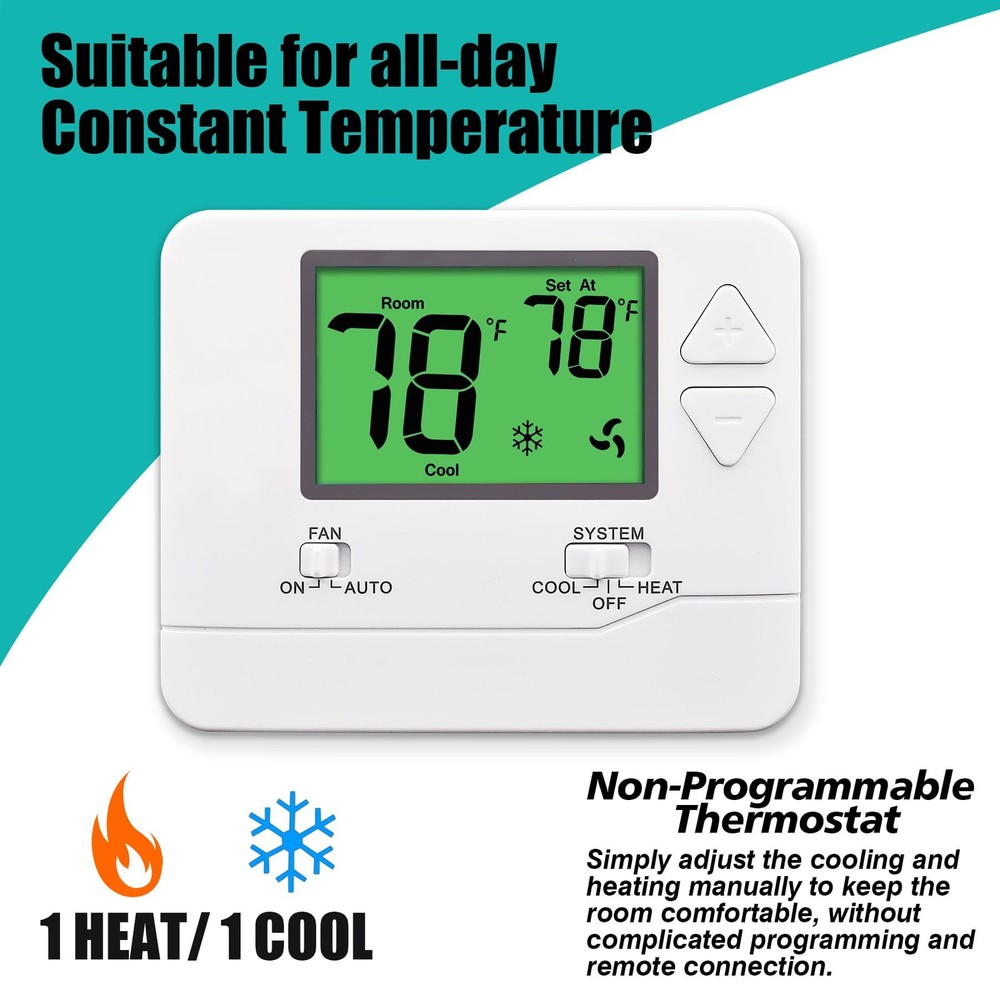 Suuwer Non-Programmable Thermostat for House, Digital Green Backlight