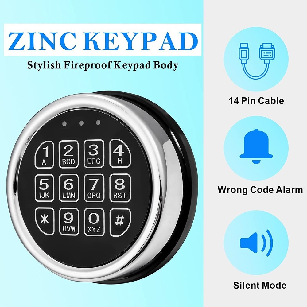 Gun Safe Lock Replacement Chrome Keypad Solenoid Safe Electronic Lock.