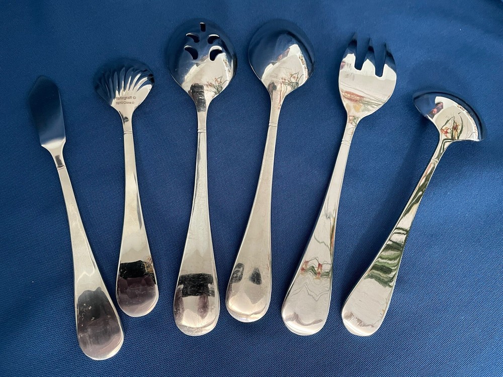 Pfaltzgraff Bella- 6 Piece Hostess Set- Fork, Serving, Sugar & Slotted Spoons