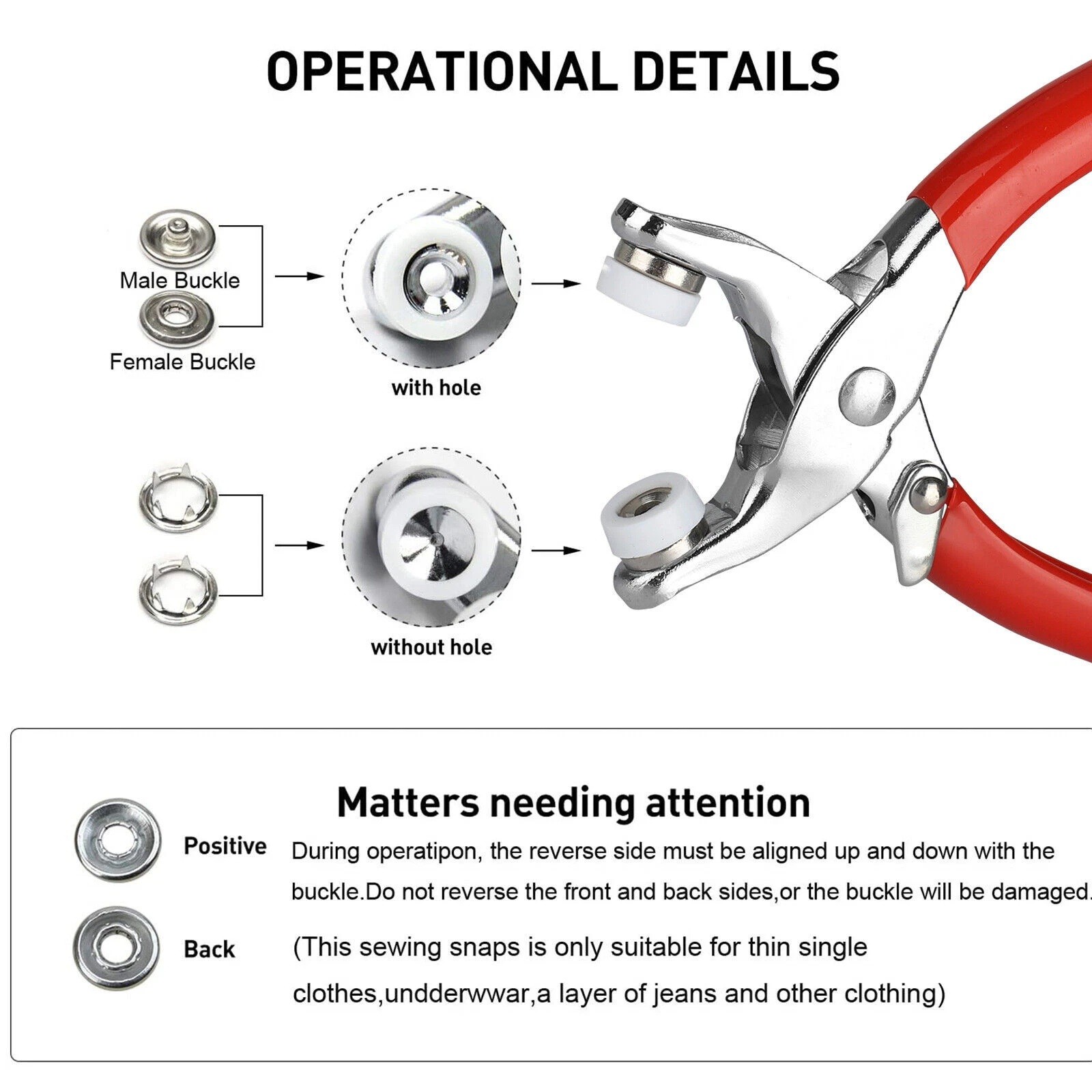 100 Pcs Snap Fastener Kit 9.5mm Press Studs with Pliers for Fabric Craft Clothes