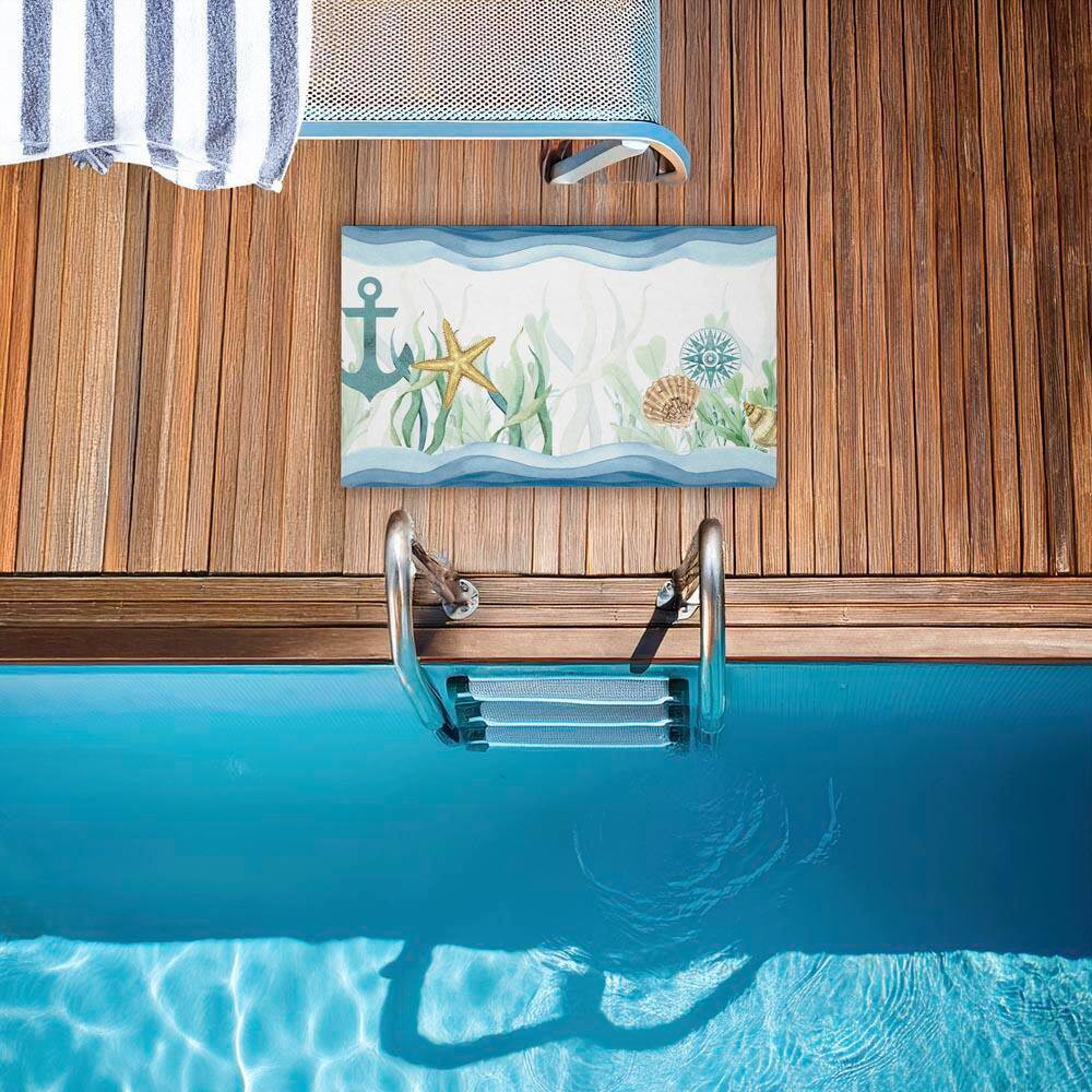 Bayside Sea Life & Waves Blue 18 In. X 30 In. Polyester Non-Slip Outdoor Door Ma