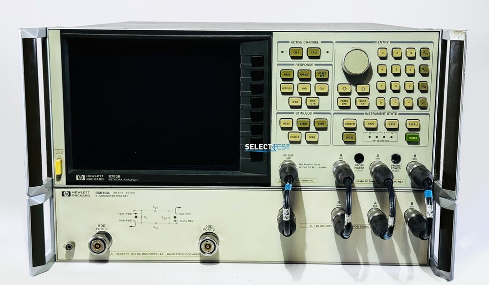 AGILENT (HP) 8753B NETWORK ANALYZER W/OPT. 002 010 & 85046A S-PARAMETER (REF R)