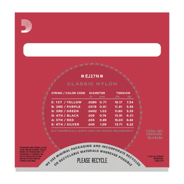 D'Addario EJ27N Student Nylon Classical Guitar Strings normal tension