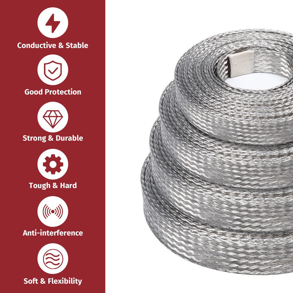 Expandable Cable Sleeve Braided Shield Tinned Copper Wire Ground Strap Lot