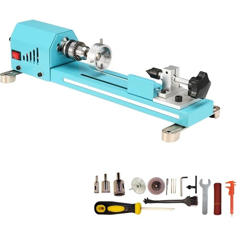 Mini Woodworking Lathe HSS Tools Adjustable Chuck Easy DIY Multi-purpose New