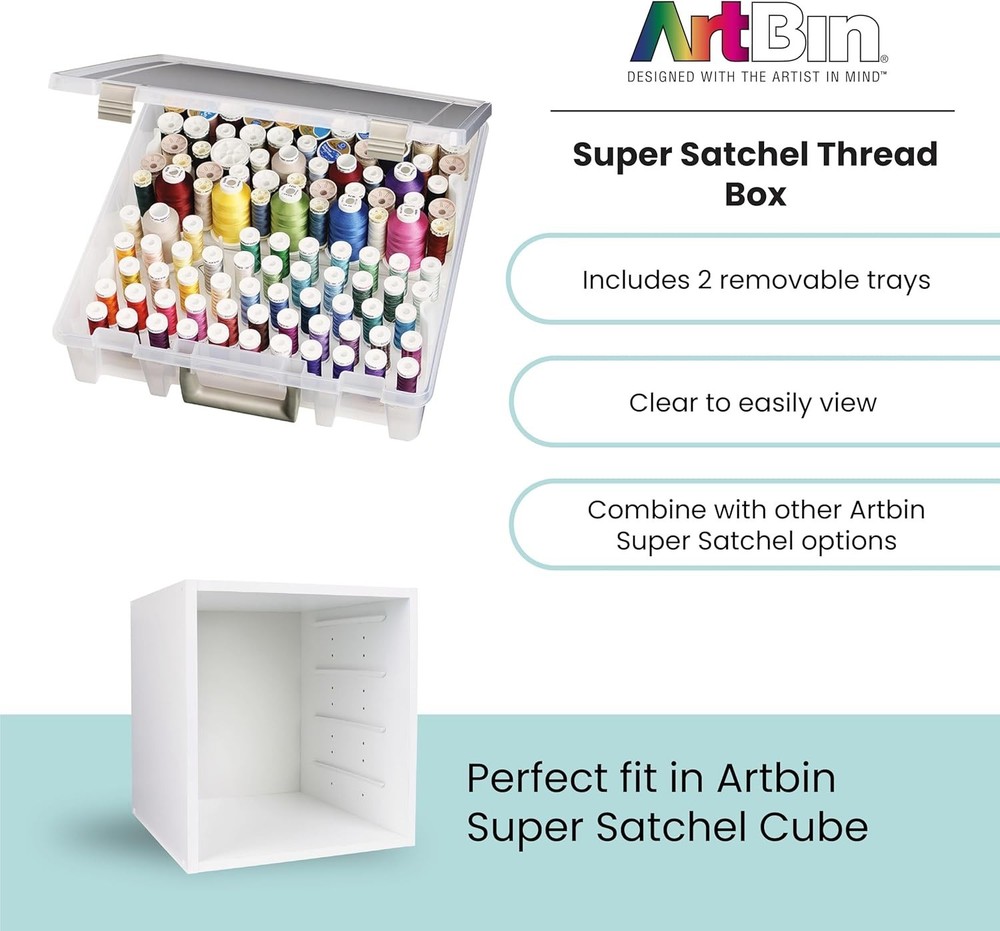 Stackable Super Satchel Thread Box - 108 Pegs and Removable Trays for Crafting