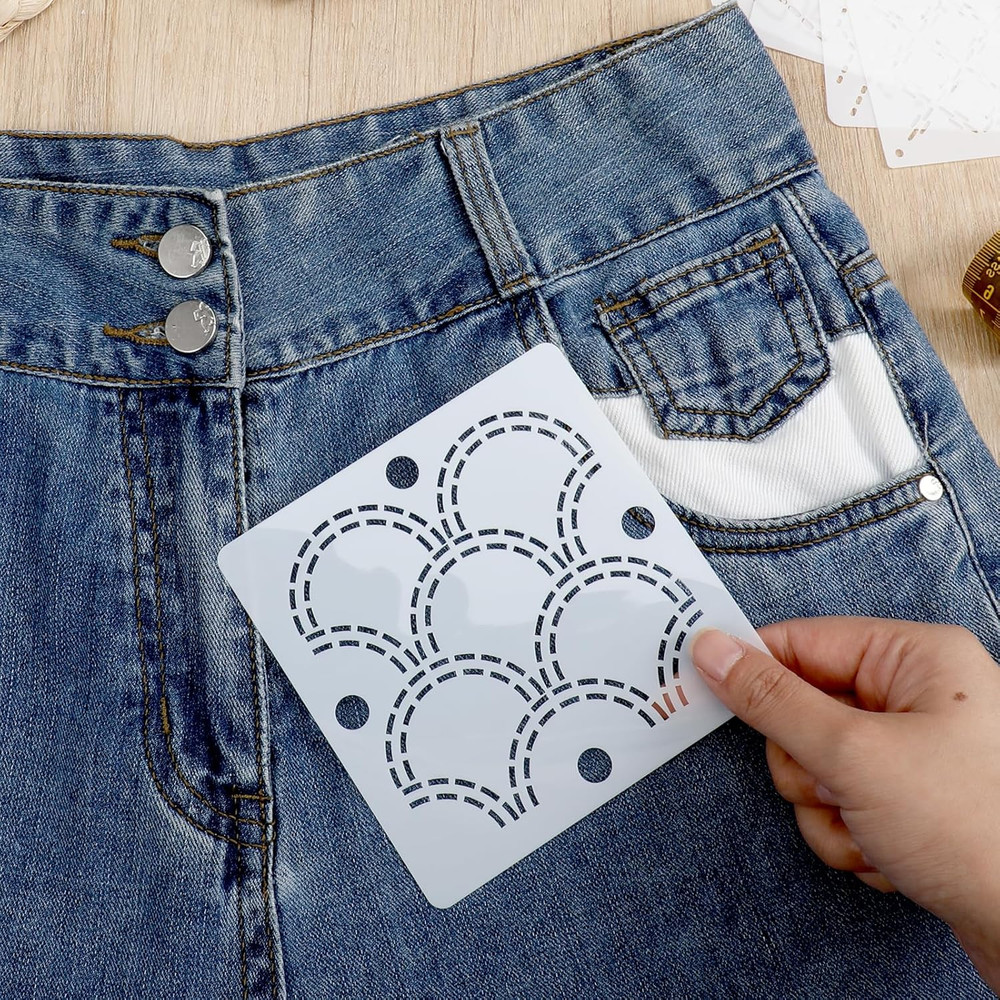 Plastic Sashiko Stencil, 4.7 X 4.7 Inch Embroidery Stencil Geometric Pattern