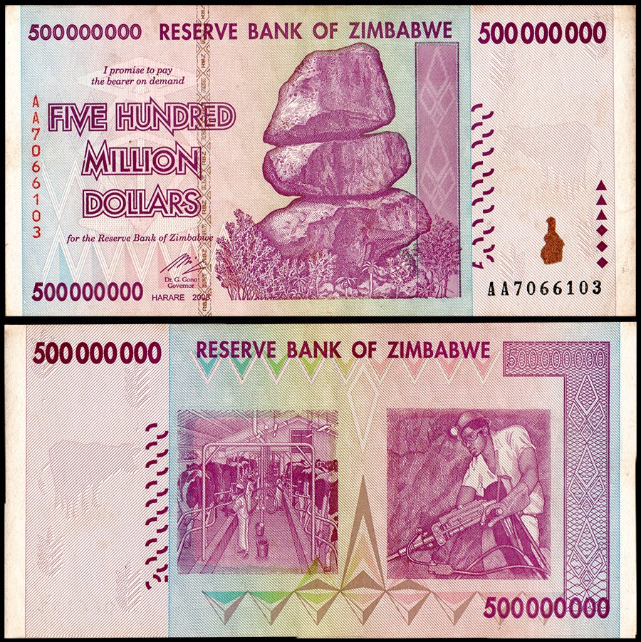 Zimbabwe 500 Million Dollars, 2008, Used