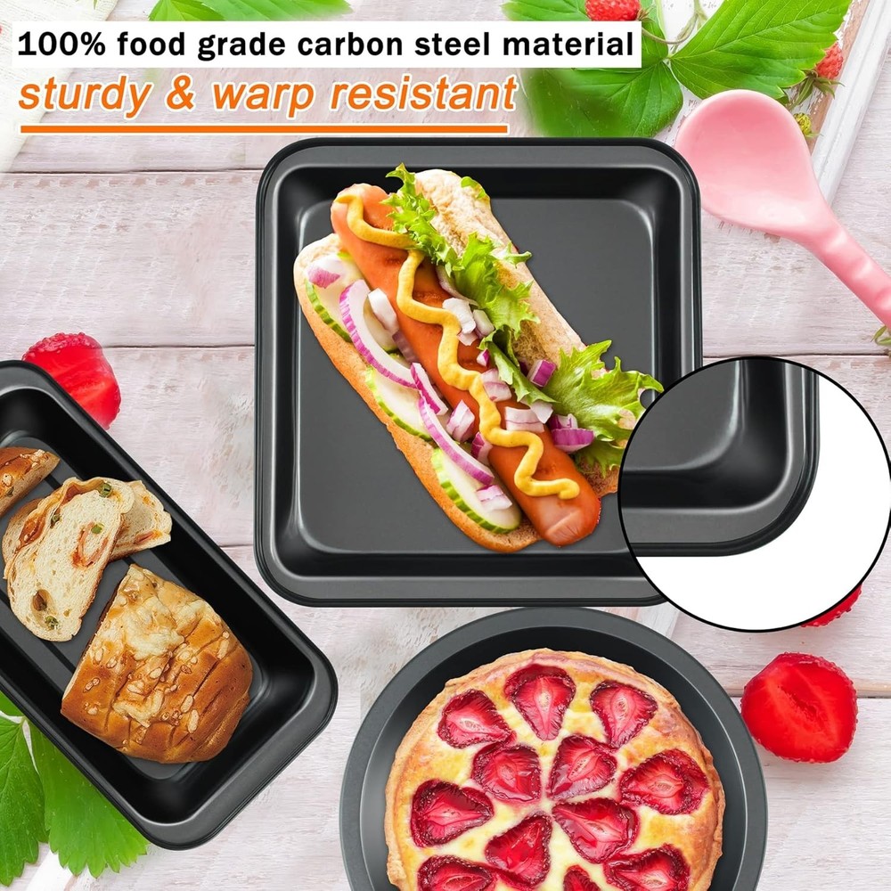 Kitchen 5-Piece Nonstick Bakeware Set - Round/Square Cake Pans, Muffin Pan, L...