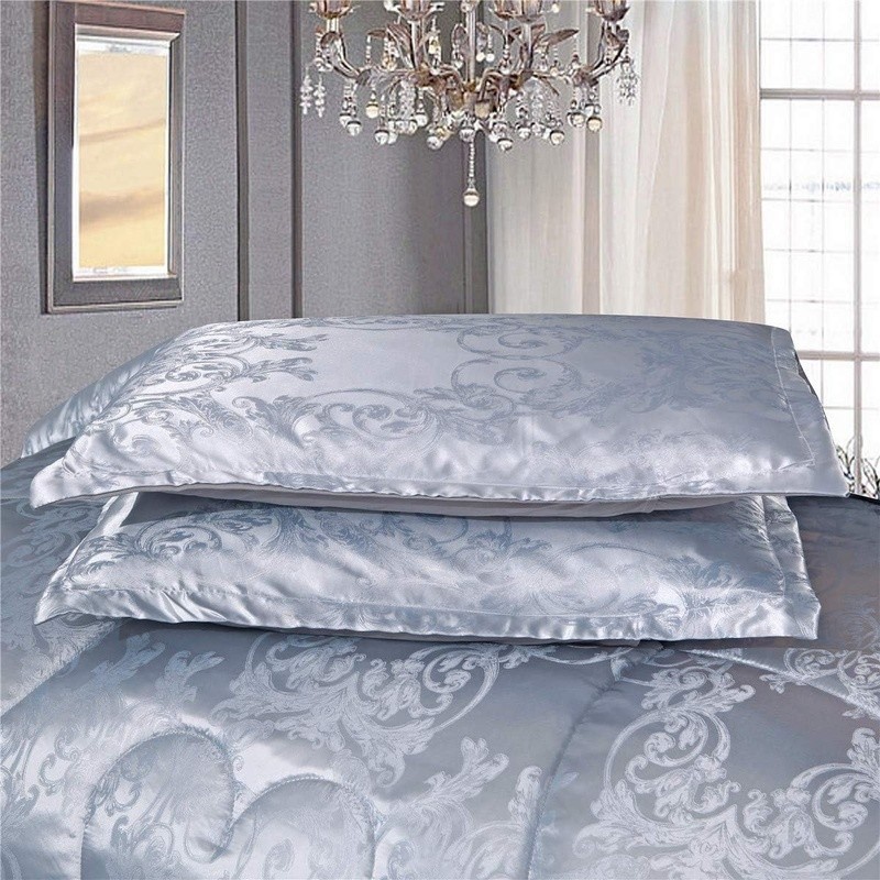 Silver Comforter Set Soft Microfiber Bedding Queen Pillow Shams Machine Washable