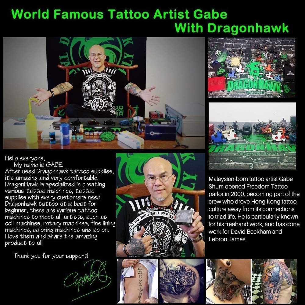 Dragonhawk Complete Tattoo Kit for Beginners 2 Pro with Case, Multicolor