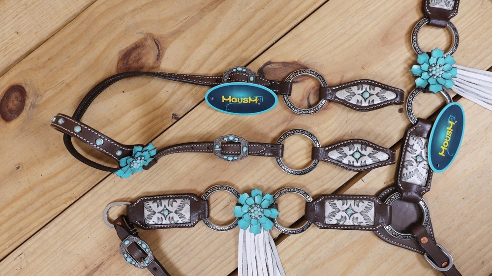 Western Leather Headstall and Breast Collar Tack Set