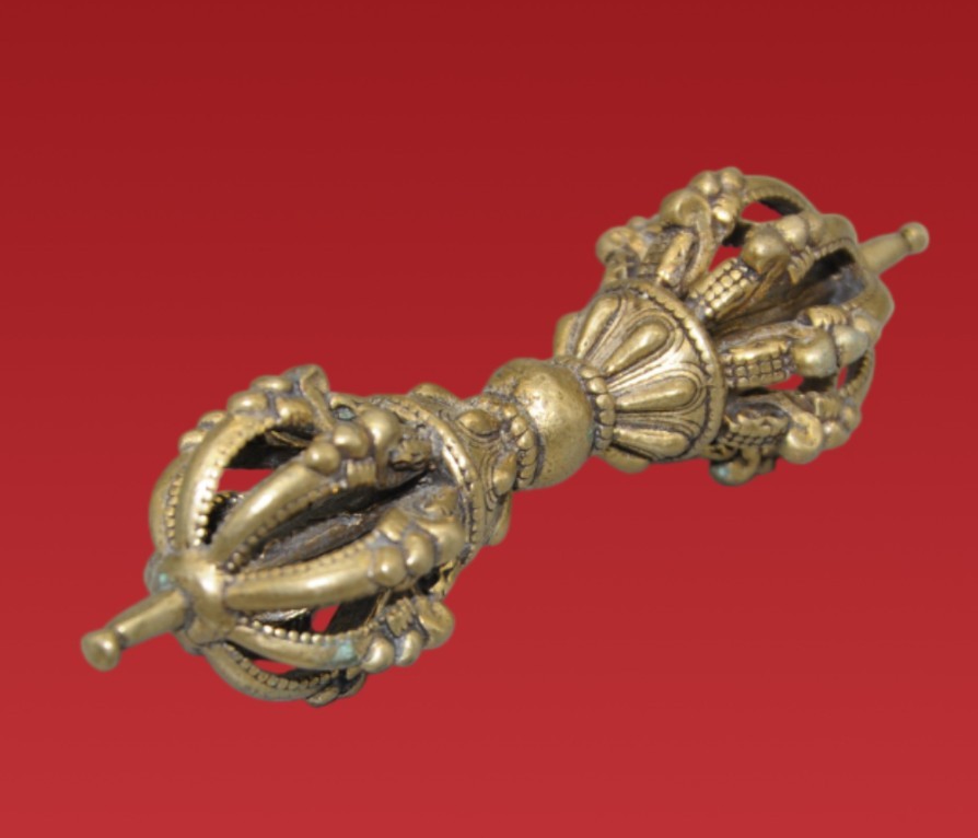 Vintage Tibetan Bronze Dorje - Hand-Carved Nine-Pronged Vajra Ritual Tool