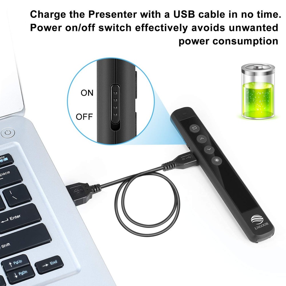Rechargeable Presentation Clicker for PowerPoint - RF 2.4GHz Wireless Present...