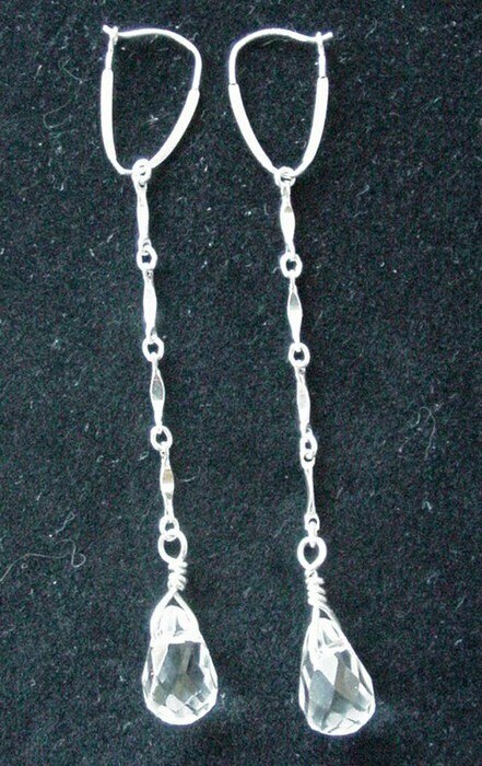 Sparkling Quartz Solid Sterling Silver Earrings | 2.75" long |