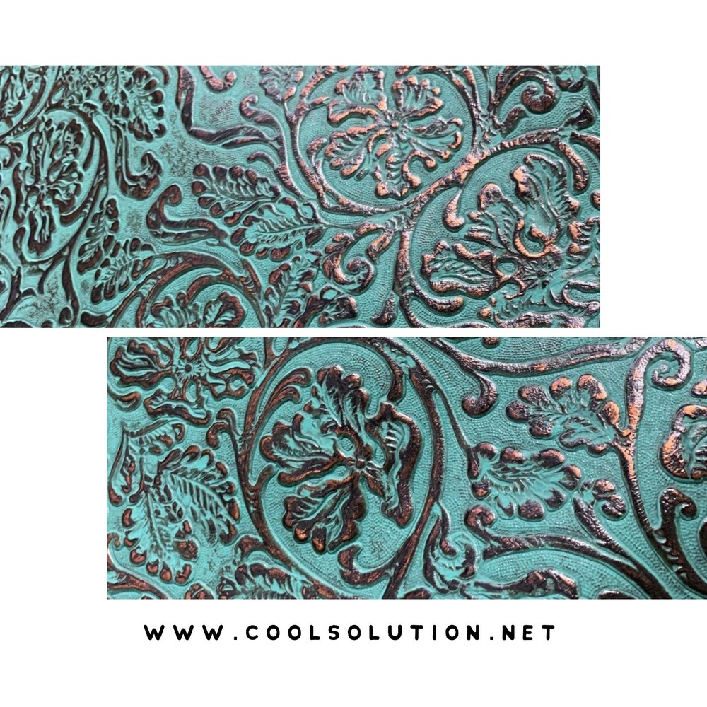 Embossed Leather Cowboy Tool Turquoise Copper, Leather Sheets Cut to Size