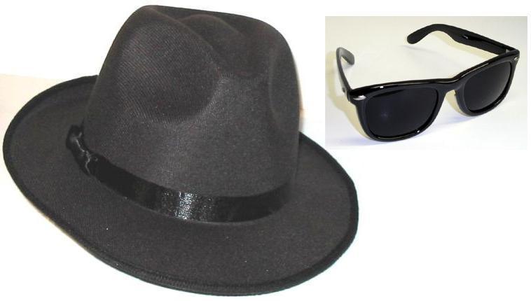 2 BLUES BROTHERS FEDORA HATS + 2 BLUES BROS WAYFARER SUNGLASSES COSTUME NEW