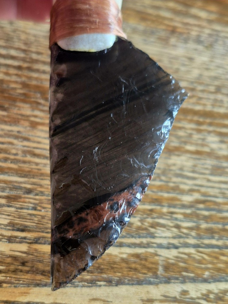 Small Bone Handle Mahogany Obsidian Flint Knapped Stone Knife