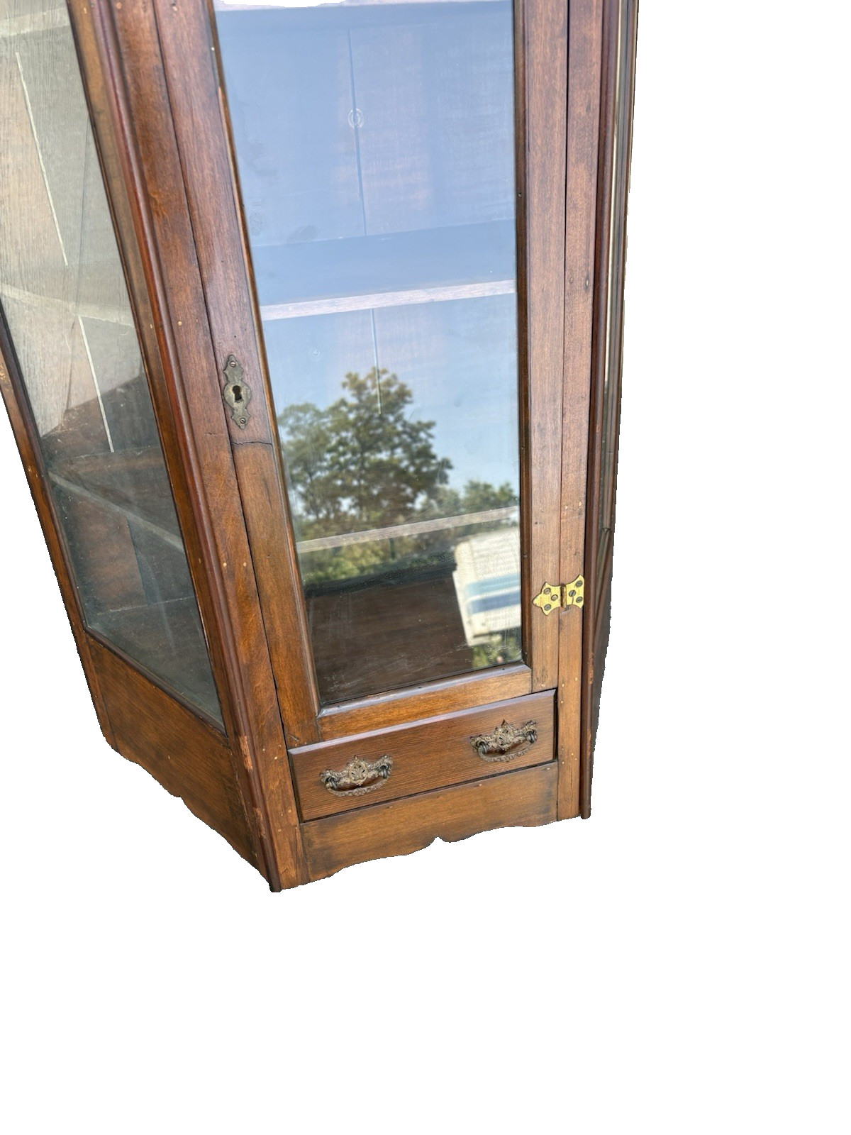 66800 Antique Victorian Walnut Whatnot Wall Curio Shelf with Drawer