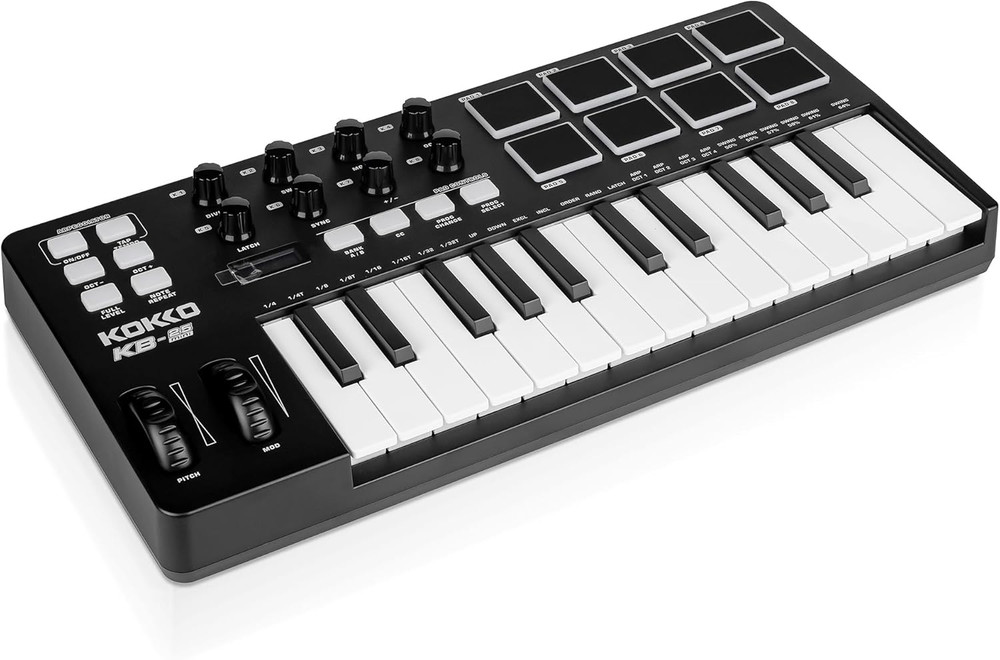 KOKKO Mini KB-25 MIDI Keyboard with Drum Pads, Knobs & Cubase LE Software
